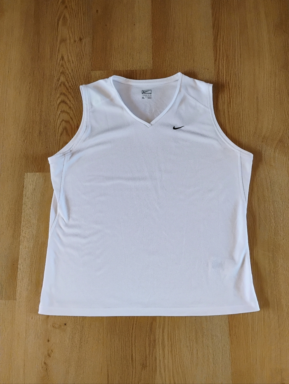 Nike White V-Neck Athletic Tank with Black Swoosh